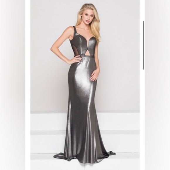 SOLD OUT Glow Colors Metallic Jersey Cutout Gown SZ 0 Prom Cocktail Evening - Picture 2 of 3